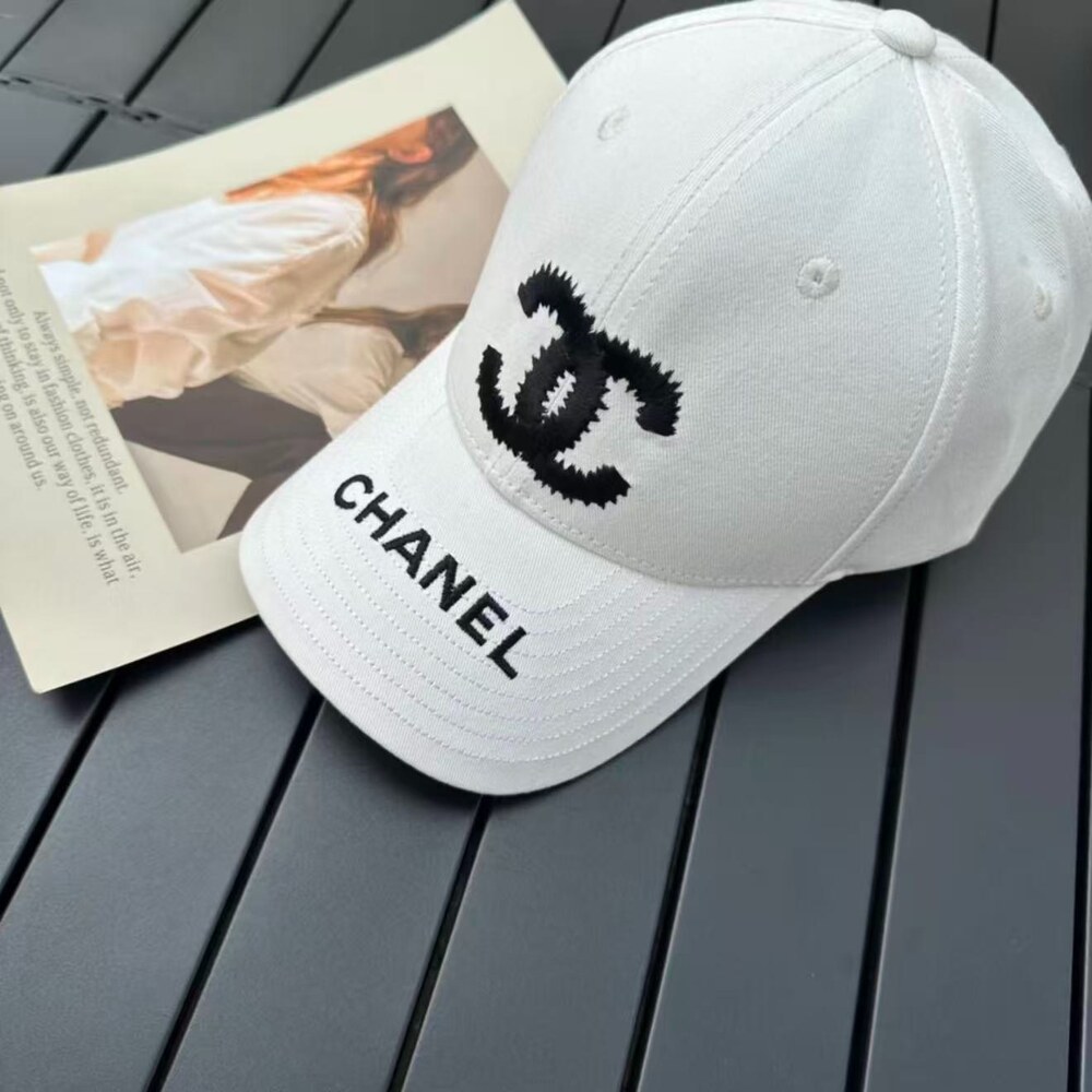 Chanel Black Embroidered CC Logo White Baseball Cap